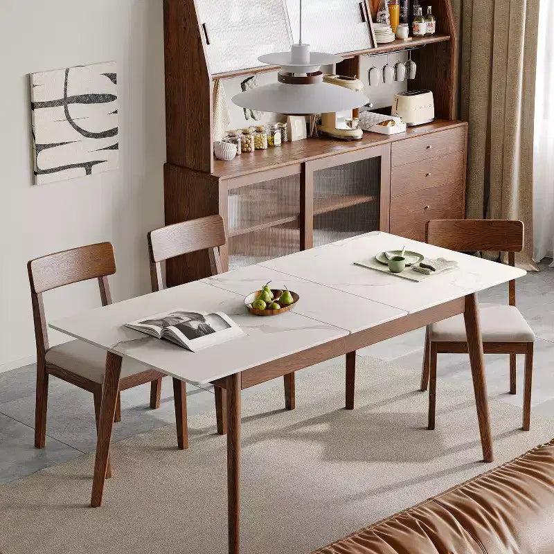 GDFStudio Calla Modern Oak Wood Rectangular Extendable Dining Table with Rounded Corner Tabletop and Diagonal Leg