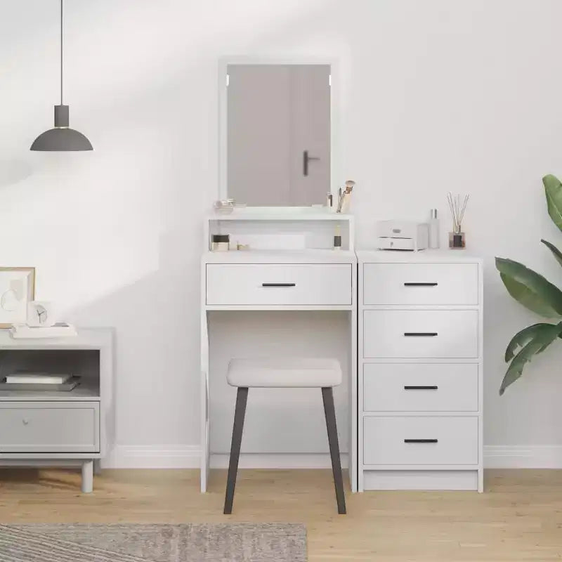 Toeletta/Tavolo da Trucco Moderno a LED Bianco/Nero con Specchio, Monoposto