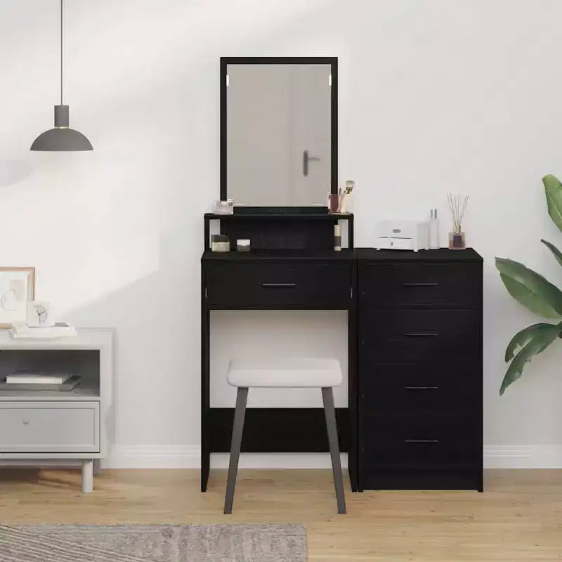 Toeletta/Tavolo da Trucco Moderno a LED Bianco/Nero con Specchio, Monoposto