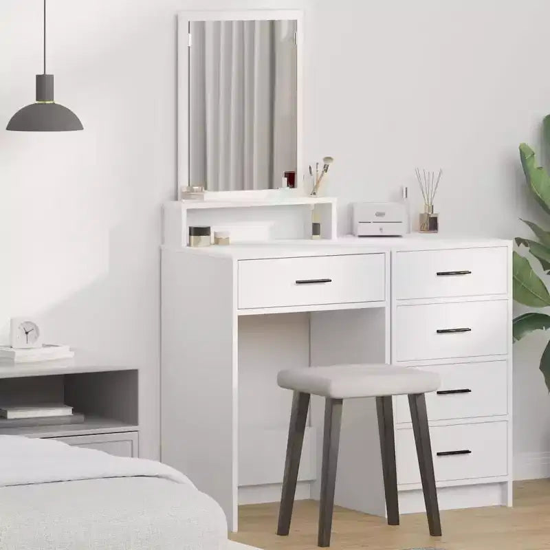 Toeletta/Tavolo da Trucco Moderno a LED Bianco/Nero con Specchio, Monoposto