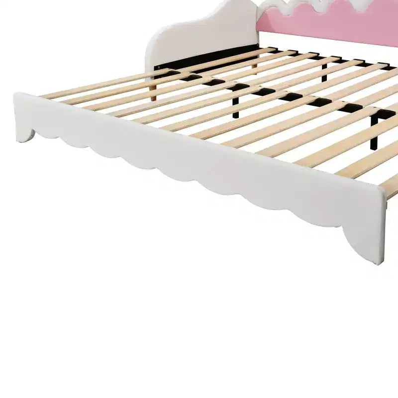 Divano letto estensibile imbottito a corona rosa/bianco, da una piazza a matrimoniale, per 1-2 persone