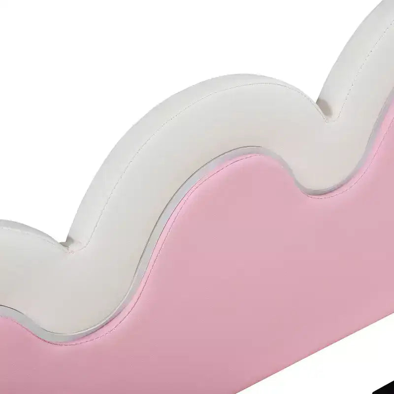 Divano letto estensibile imbottito a corona rosa/bianco, da una piazza a matrimoniale, per 1-2 persone