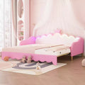Modern Upholstered Princess Daybed with Crown Headboard, Twin to King Size Extending Daybed Sofa Bed