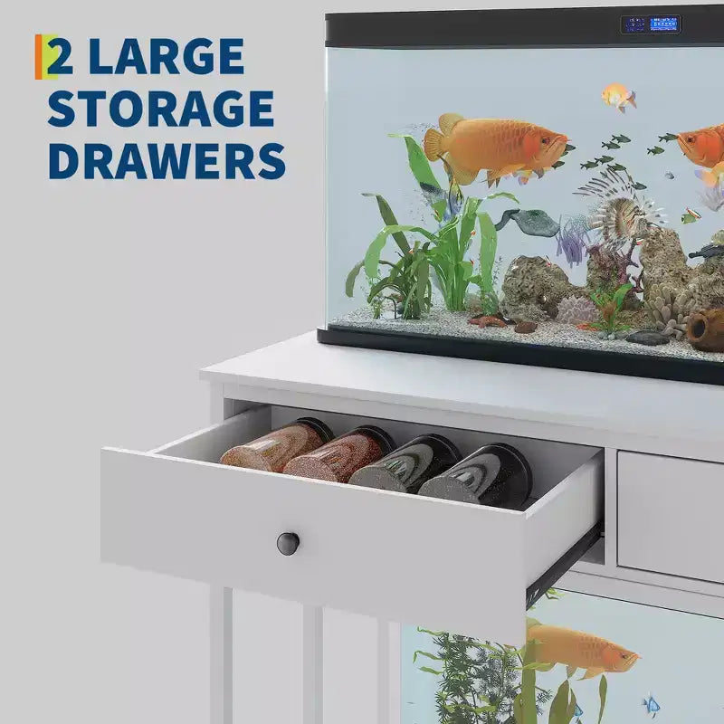 Supporto per acquario in metallo bianco/nero con prese e cassetti, 40-50 galloni