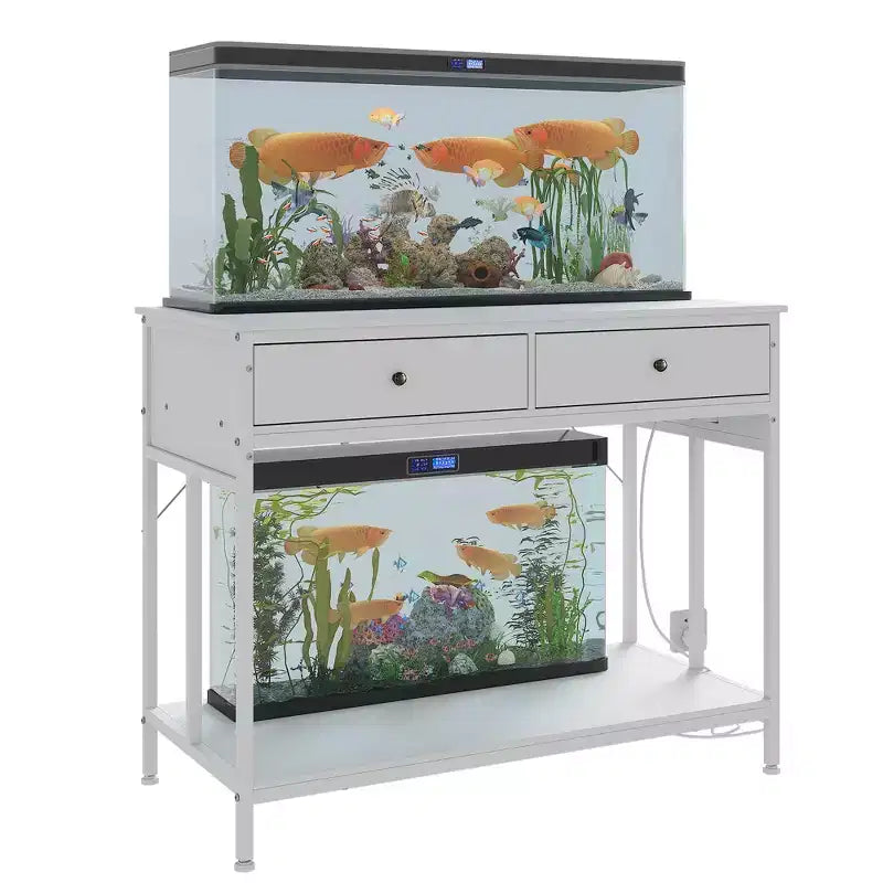 Supporto per acquario in metallo bianco/nero con prese e cassetti, 40-50 galloni