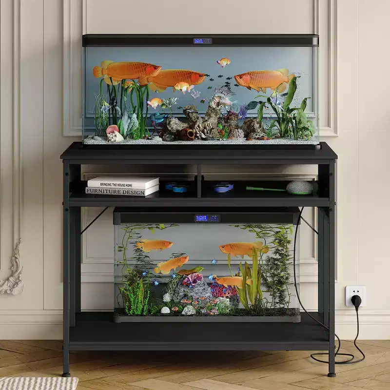 Supporto per acquario in metallo bianco/nero con prese e cassetti, 40-50 galloni