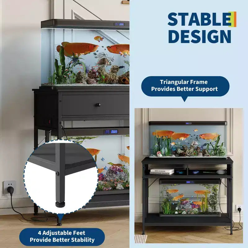 Supporto per acquario in metallo bianco/nero con prese e cassetti, 40-50 galloni