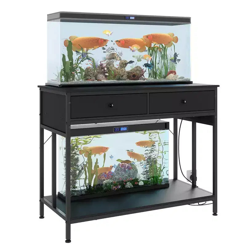 Supporto per acquario in metallo bianco/nero con prese e cassetti, 40-50 galloni