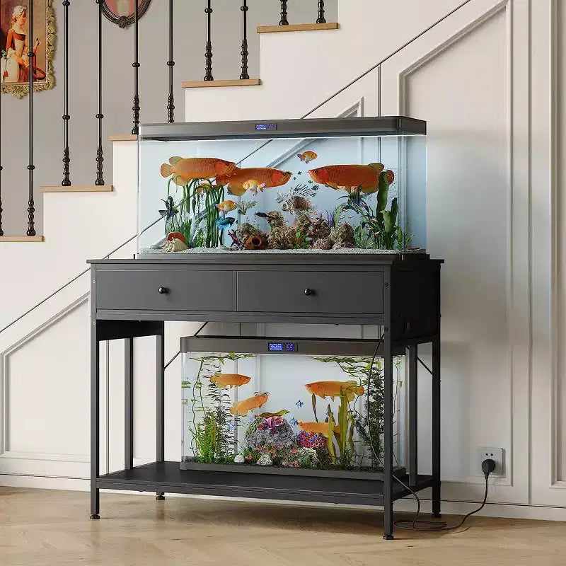 40-50 Gallon Aquarium Stand with Power Outlets, Metal Frame Fish Tank Stand with Storage Drawers, Adjustable Height, 660 lbs Capacity
