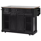 Isola Cucina Stile Rustico Bianco/Nero con Anta Scorrevole a Granaio, Anta Griglia in Metallo e Porta Spezie, 1 Persona