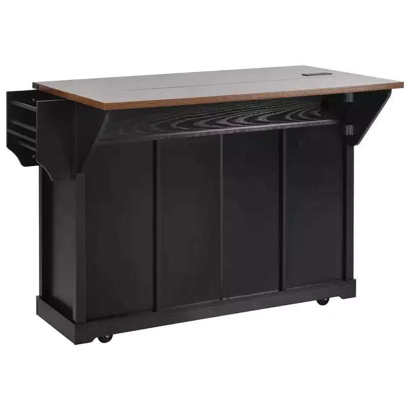 Isola Cucina Stile Rustico Bianco/Nero con Anta Scorrevole a Granaio, Anta Griglia in Metallo e Porta Spezie, 1 Persona