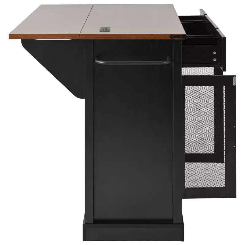 Isola Cucina Stile Rustico Bianco/Nero con Anta Scorrevole a Granaio, Anta Griglia in Metallo e Porta Spezie, 1 Persona