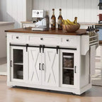 Isola Cucina Stile Rustico Bianco/Nero con Anta Scorrevole a Granaio, Anta Griglia in Metallo e Porta Spezie, 1 Persona