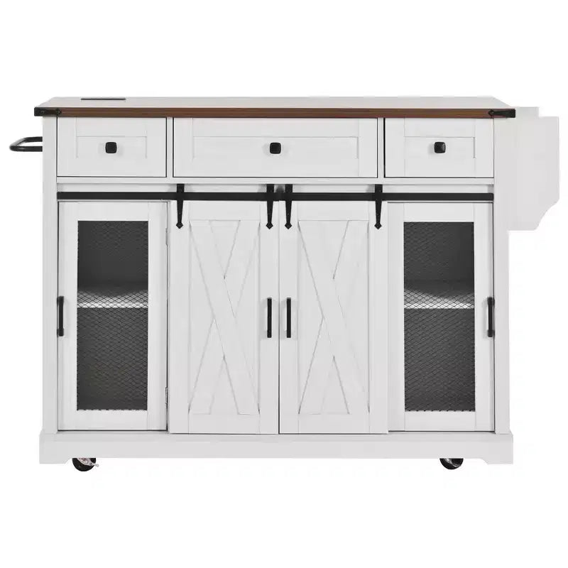 Isola Cucina Stile Rustico Bianco/Nero con Anta Scorrevole a Granaio, Anta Griglia in Metallo e Porta Spezie, 1 Persona
