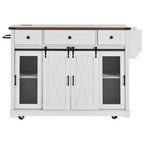 Isola Cucina Stile Rustico Bianco/Nero con Anta Scorrevole a Granaio, Anta Griglia in Metallo e Porta Spezie, 1 Persona