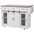 Isola Cucina Stile Rustico Bianco/Nero con Anta Scorrevole a Granaio, Anta Griglia in Metallo e Porta Spezie, 1 Persona