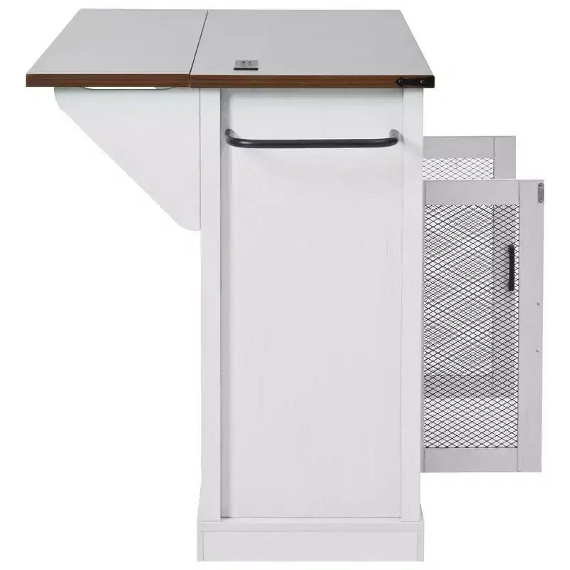 Isola Cucina Stile Rustico Bianco/Nero con Anta Scorrevole a Granaio, Anta Griglia in Metallo e Porta Spezie, 1 Persona