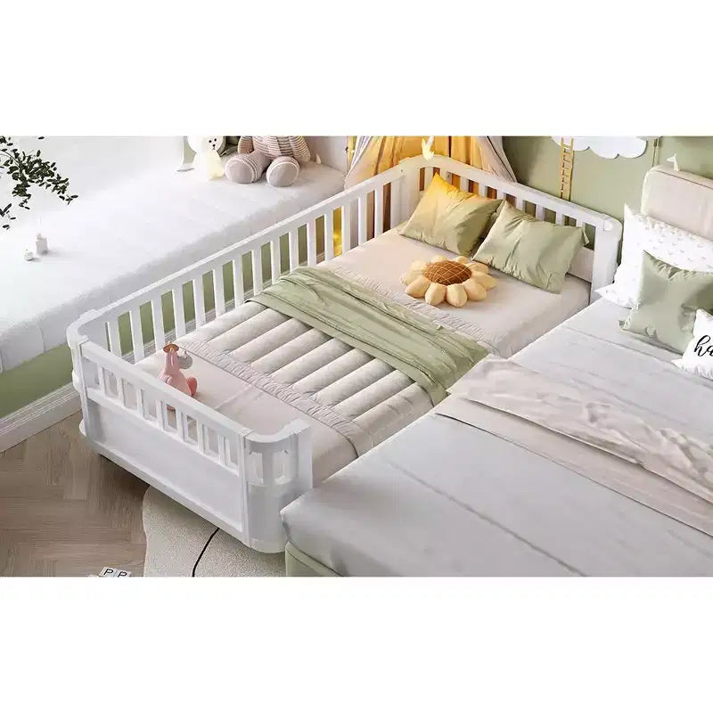 Letto a piattaforma singolo bianco per bambini con spondina di sicurezza rimovibile, per 1 bambino