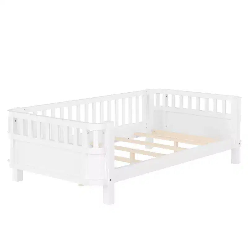 Letto a piattaforma singolo bianco per bambini con spondina di sicurezza rimovibile, per 1 bambino