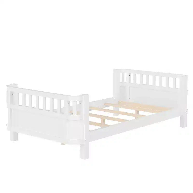 Letto a piattaforma singolo bianco per bambini con spondina di sicurezza rimovibile, per 1 bambino
