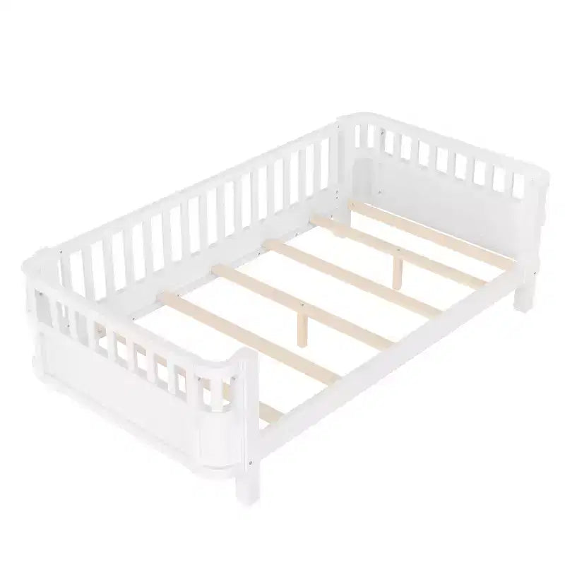 Letto a piattaforma singolo bianco per bambini con spondina di sicurezza rimovibile, per 1 bambino