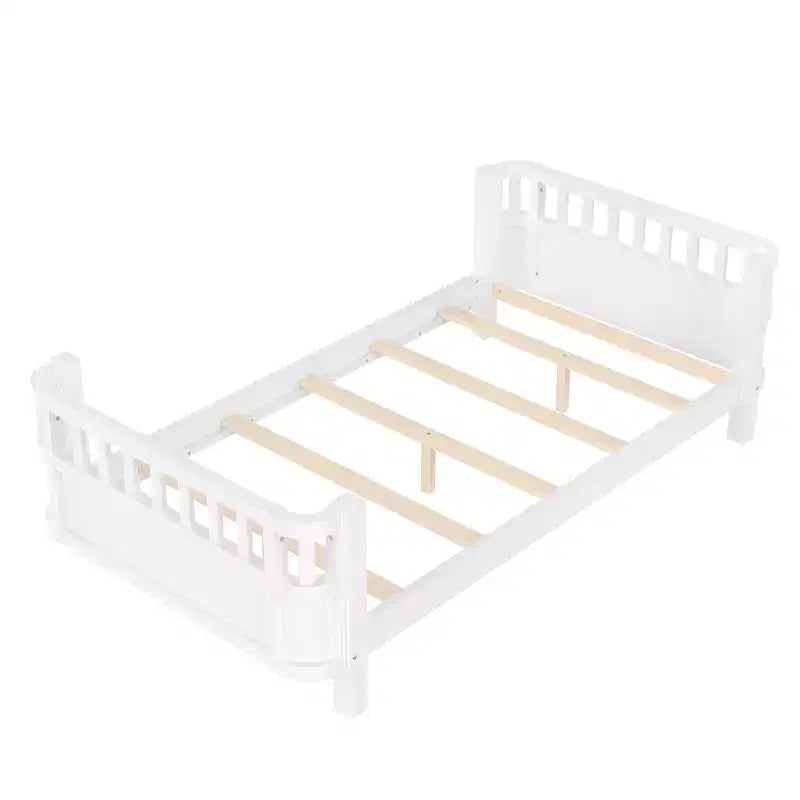 Letto a piattaforma singolo bianco per bambini con spondina di sicurezza rimovibile, per 1 bambino