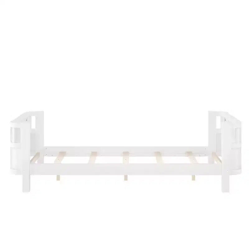 Letto a piattaforma singolo bianco per bambini con spondina di sicurezza rimovibile, per 1 bambino