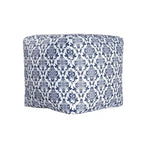 HomeRoots 18 Blue and White Upholstered Floral Pouf Ottoman