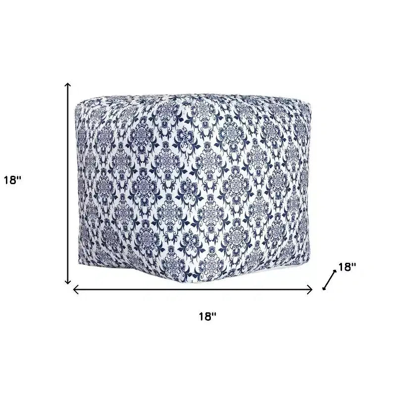Pouf ottomano quadrato floreale blu e bianco – Poggiapiedi/seduta per 1 persona
