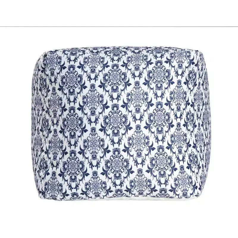 Pouf ottomano quadrato floreale blu e bianco – Poggiapiedi/seduta per 1 persona