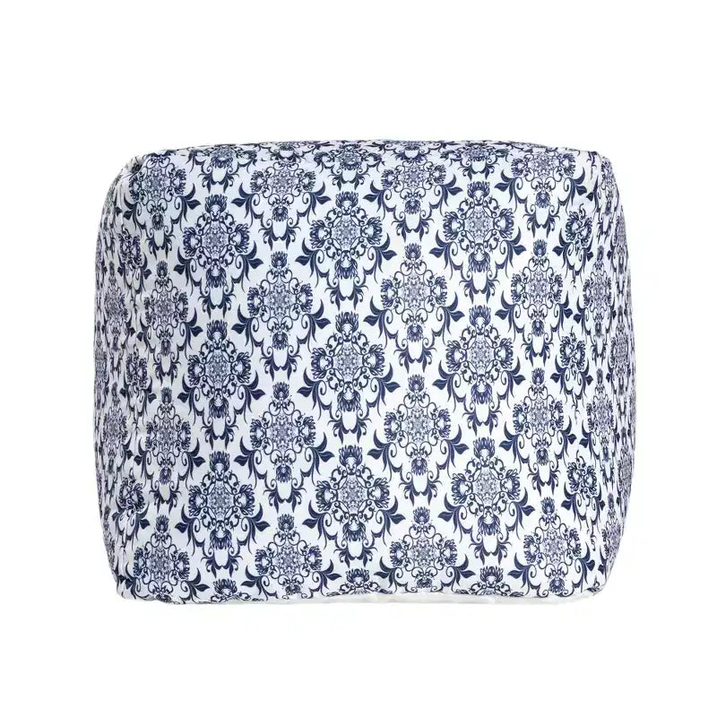 Pouf ottomano quadrato floreale blu e bianco – Poggiapiedi/seduta per 1 persona