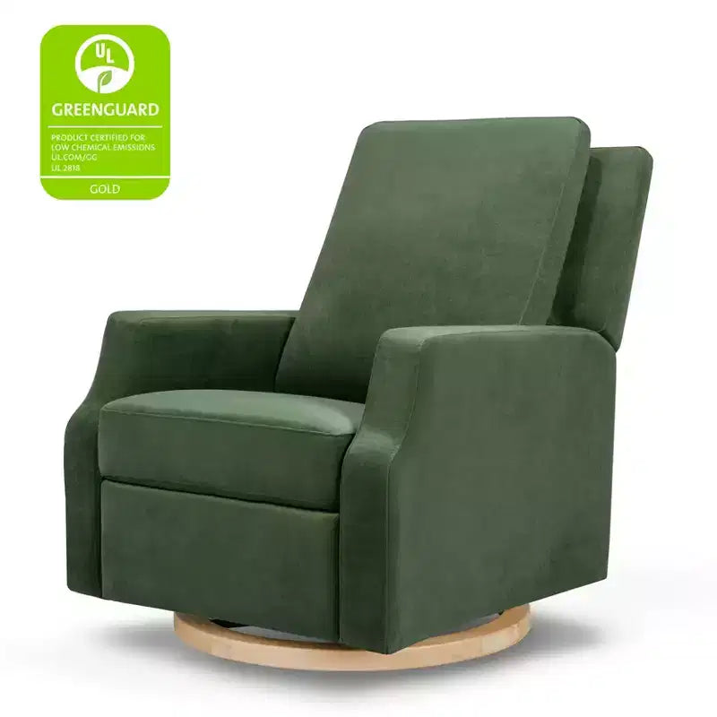 Bouclé oliva / Poltrona reclinabile e girevole a dondolo / 1 posto / Base in legno chiaro