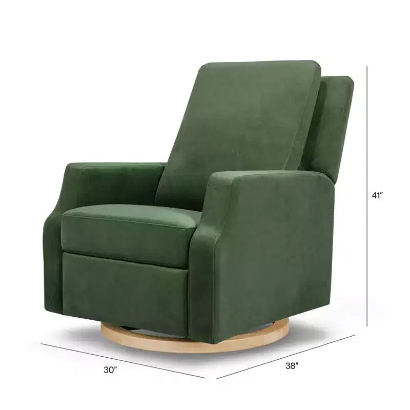 Bouclé oliva / Poltrona reclinabile e girevole a dondolo / 1 posto / Base in legno chiaro