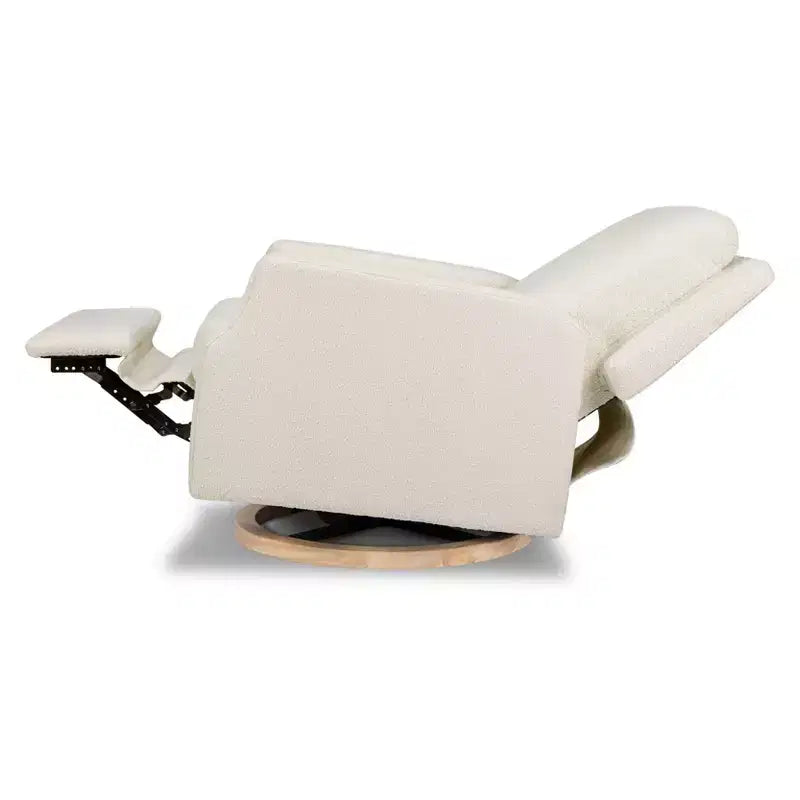 Bouclé oliva / Poltrona reclinabile e girevole a dondolo / 1 posto / Base in legno chiaro