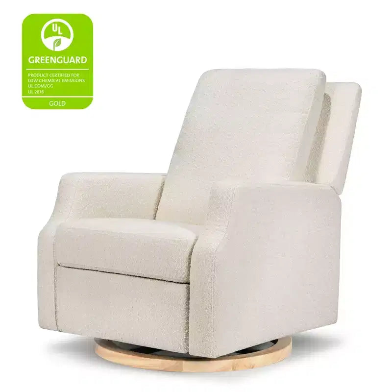 Bouclé oliva / Poltrona reclinabile e girevole a dondolo / 1 posto / Base in legno chiaro
