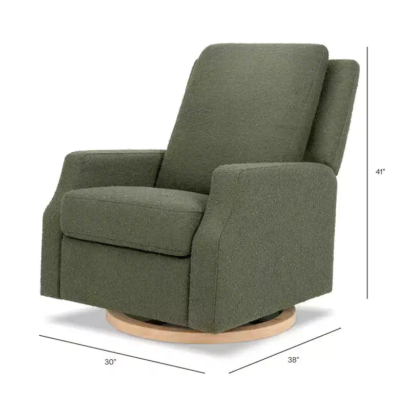 Bouclé oliva / Poltrona reclinabile e girevole a dondolo / 1 posto / Base in legno chiaro