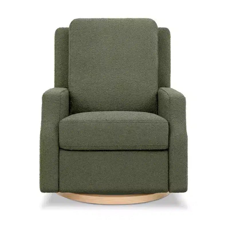 Bouclé oliva / Poltrona reclinabile e girevole a dondolo / 1 posto / Base in legno chiaro