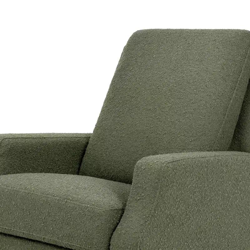Bouclé oliva / Poltrona reclinabile e girevole a dondolo / 1 posto / Base in legno chiaro