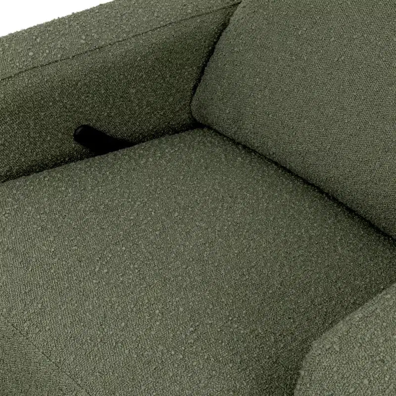 Bouclé oliva / Poltrona reclinabile e girevole a dondolo / 1 posto / Base in legno chiaro