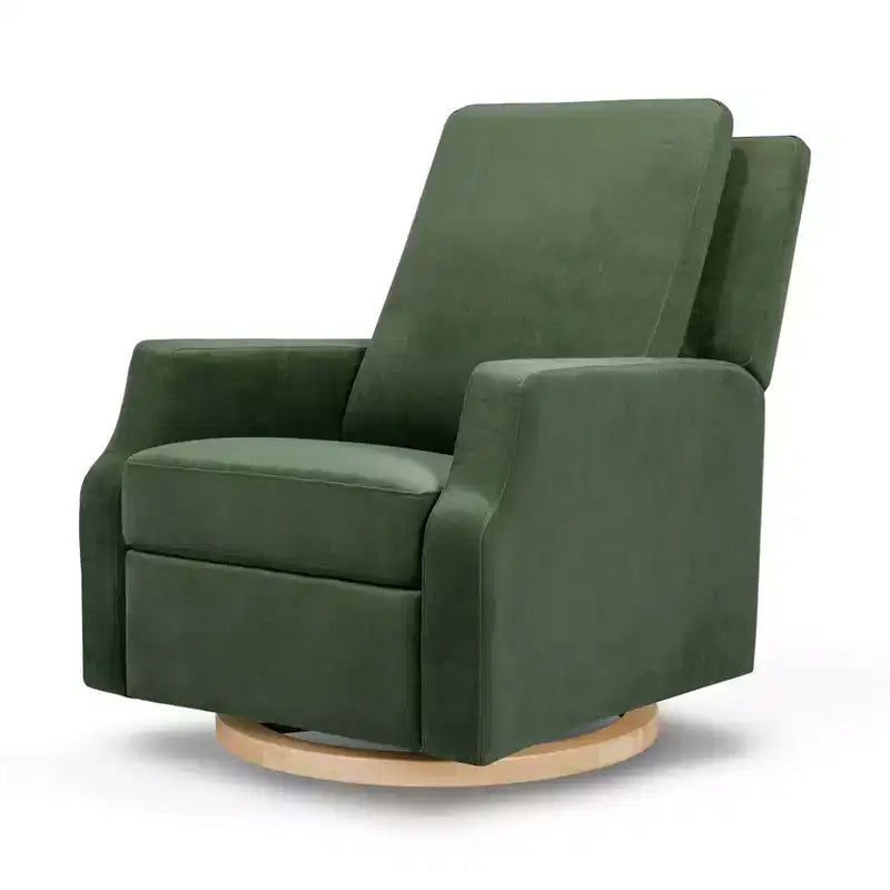 Bouclé oliva / Poltrona reclinabile e girevole a dondolo / 1 posto / Base in legno chiaro