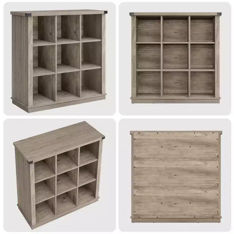 Nero Antico/Grigio, Stile Rustico, Libreria a 9 Scomparti e 4 Livelli, per 1