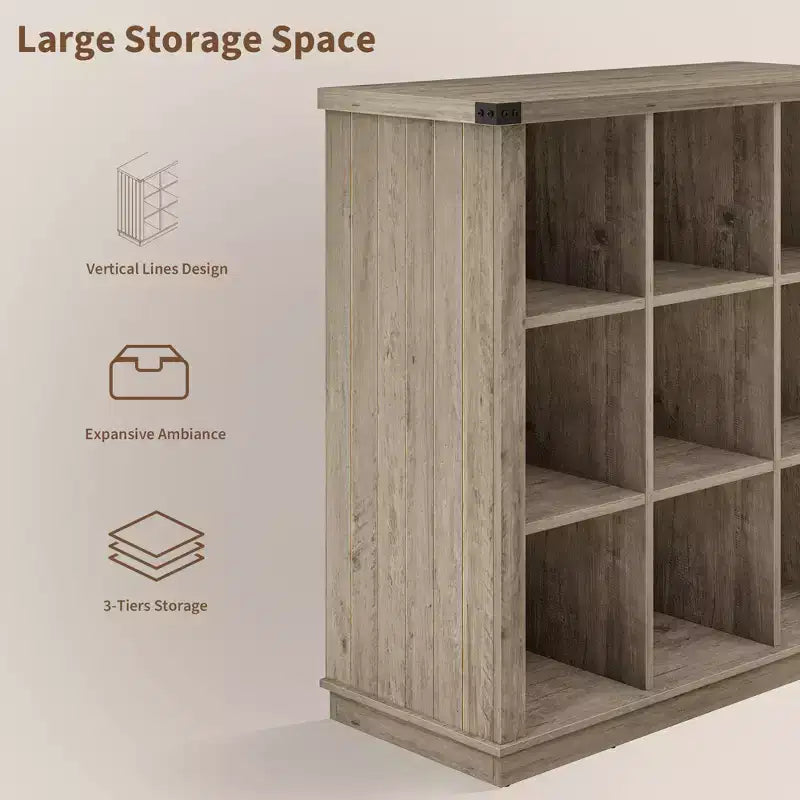 Nero Antico/Grigio, Stile Rustico, Libreria a 9 Scomparti e 4 Livelli, per 1