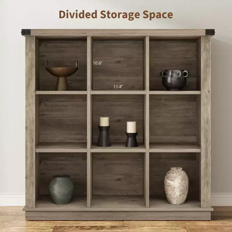 Nero Antico/Grigio, Stile Rustico, Libreria a 9 Scomparti e 4 Livelli, per 1