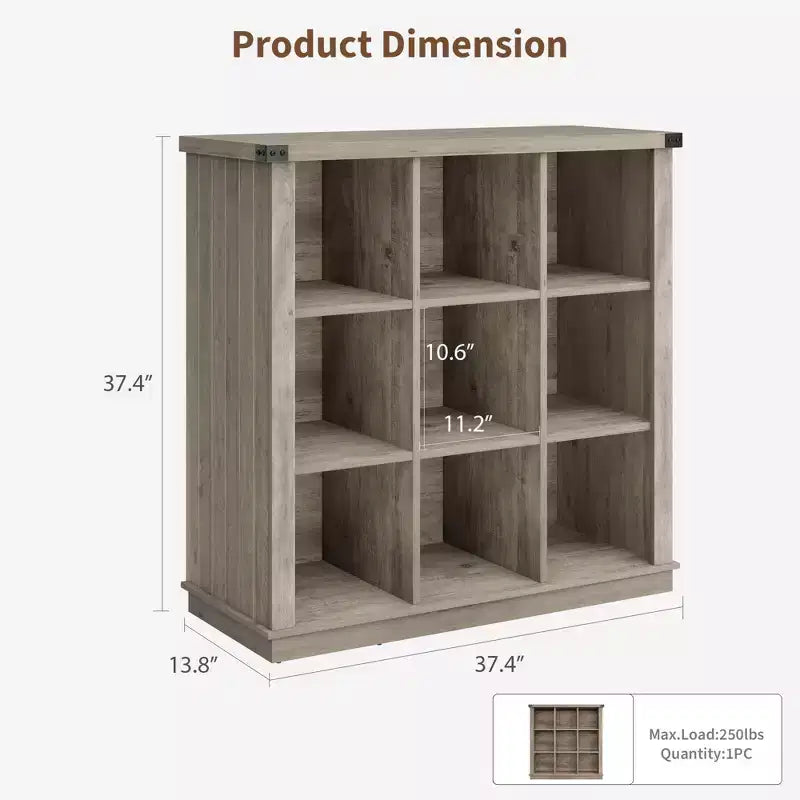 Nero Antico/Grigio, Stile Rustico, Libreria a 9 Scomparti e 4 Livelli, per 1
