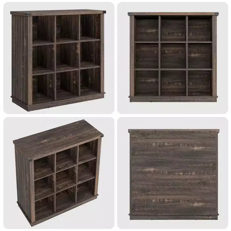 Nero Antico/Grigio, Stile Rustico, Libreria a 9 Scomparti e 4 Livelli, per 1