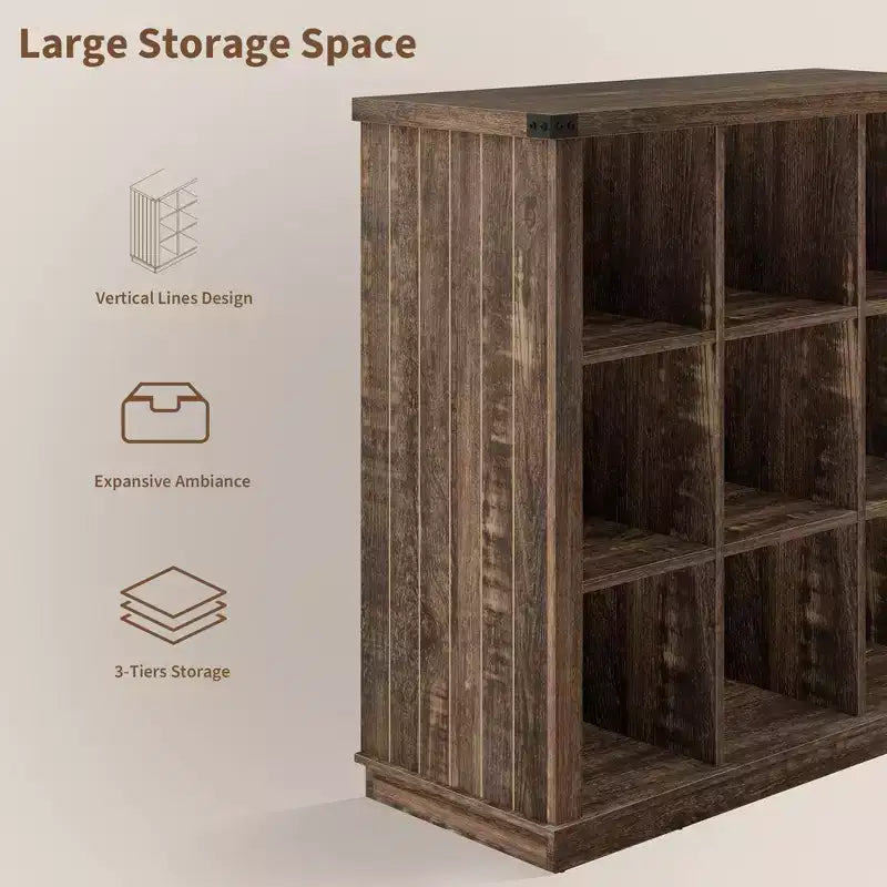 Nero Antico/Grigio, Stile Rustico, Libreria a 9 Scomparti e 4 Livelli, per 1