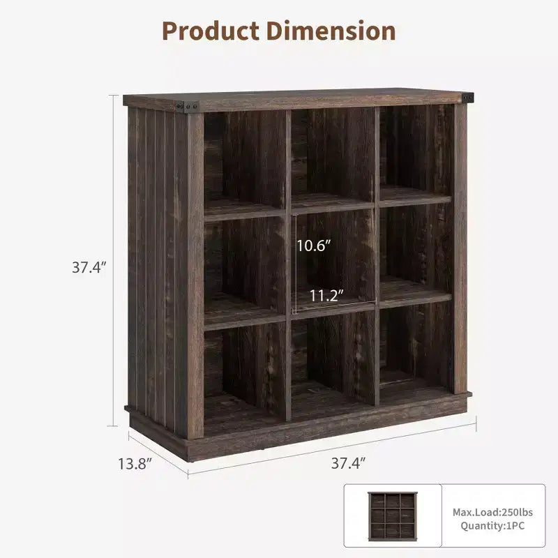 Nero Antico/Grigio, Stile Rustico, Libreria a 9 Scomparti e 4 Livelli, per 1