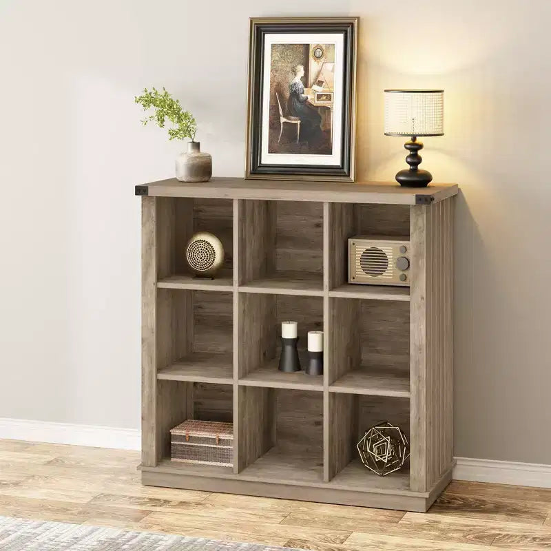 Nero Antico/Grigio, Stile Rustico, Libreria a 9 Scomparti e 4 Livelli, per 1