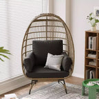 Sedia a Uovo in Rattan Marrone con Telaio in Acciaio Nero, Poltrona Lounge in Vimini per 2 Persone per Interni/Esterni