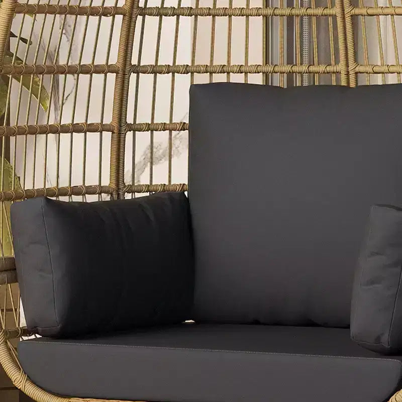 Sedia a Uovo in Rattan Marrone con Telaio in Acciaio Nero, Poltrona Lounge in Vimini per 2 Persone per Interni/Esterni